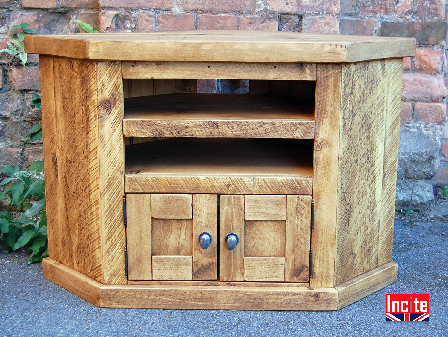 Corner rustic store tv stand